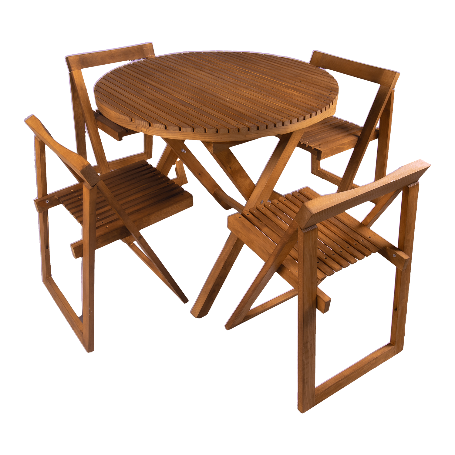 Comedor redondo 4P plegable de madera. Mod Terraza 