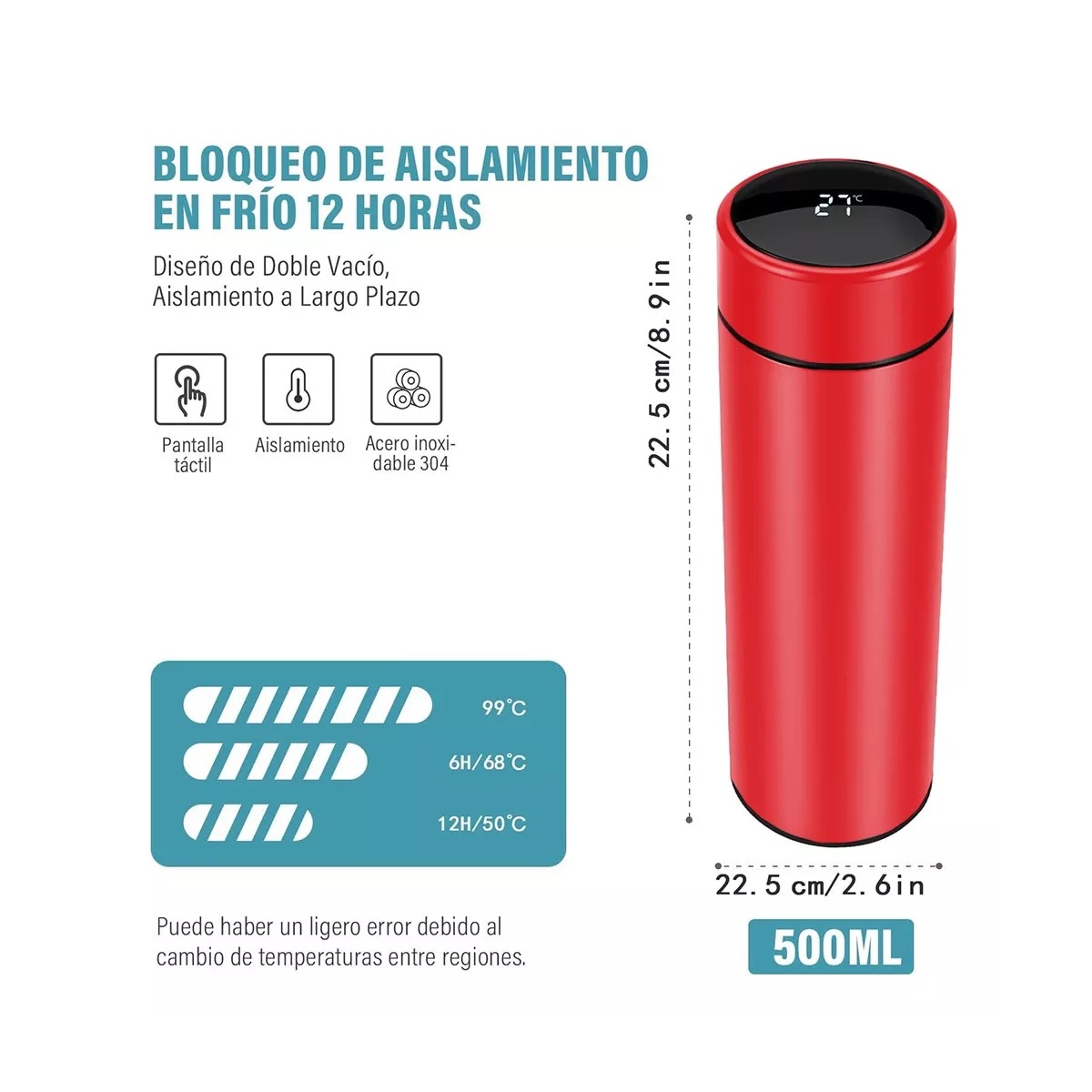 Termo Digital Inteligente De Acero Inoxidable 500ml 4 Pack Rojo.