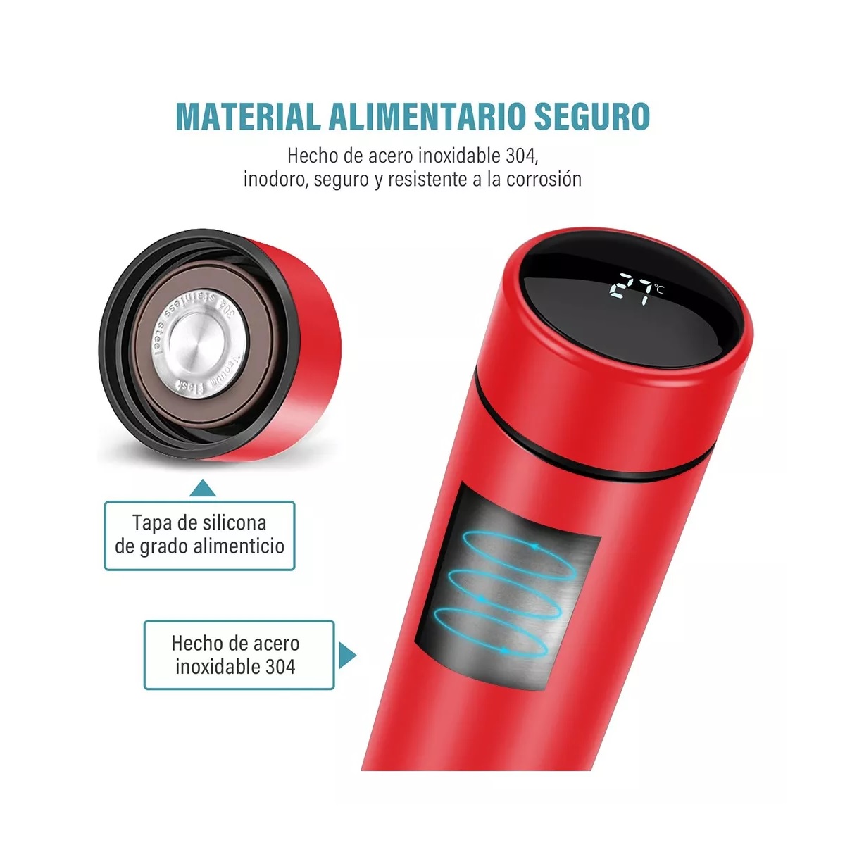 Termo Digital Inteligente De Acero Inoxidable 500ml 4 Pack Rojo.