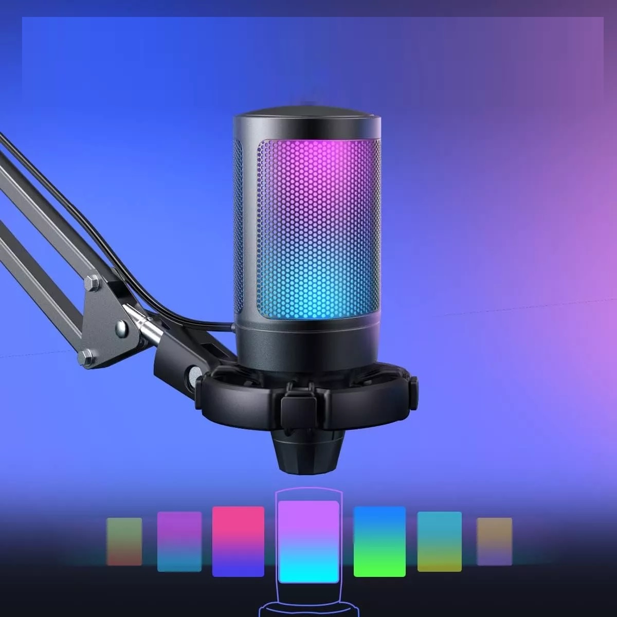 Micrófono Juego Me6s Rgb Condensador Usb Podcast Pc De Gamer.