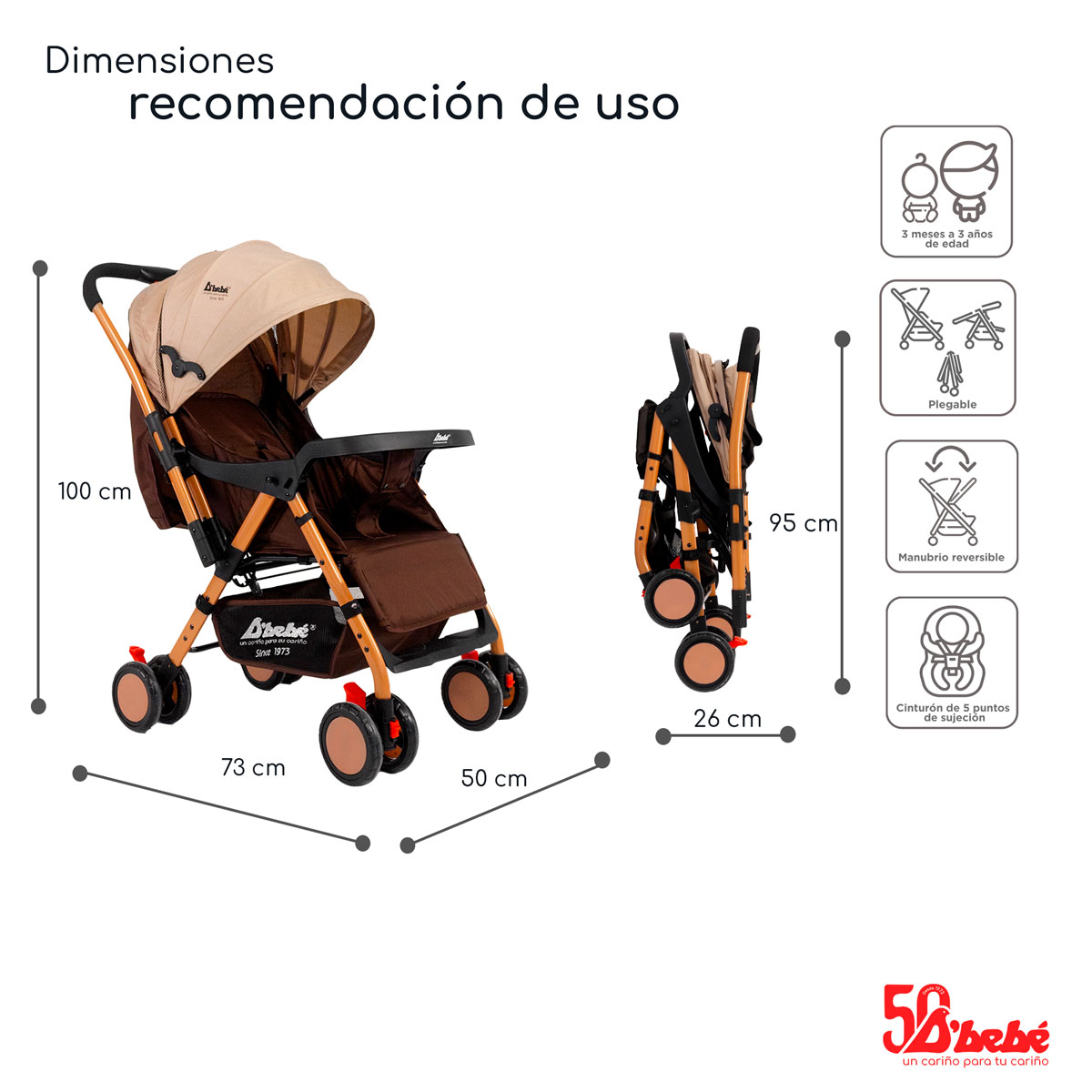 Carriola Reversible D'bebé Baby BM Beige.