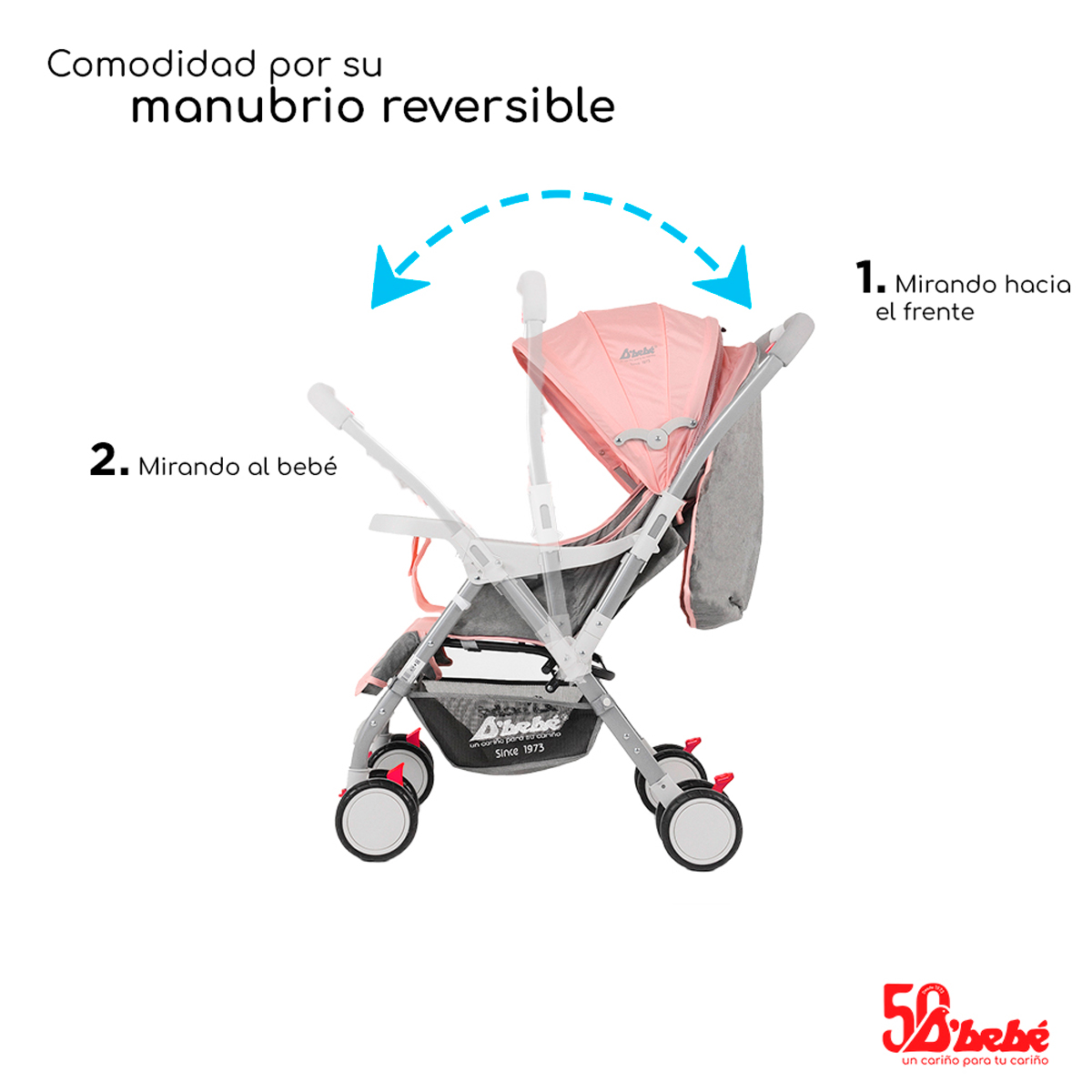 Carriola Reversible D'bebé Baby BM Rosa.