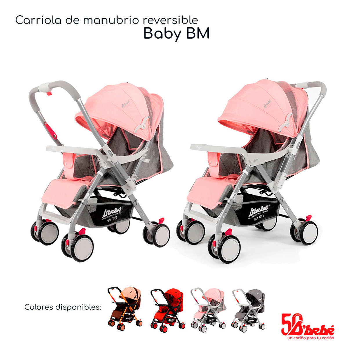 Carriola Reversible D'bebé Baby BM Rosa.