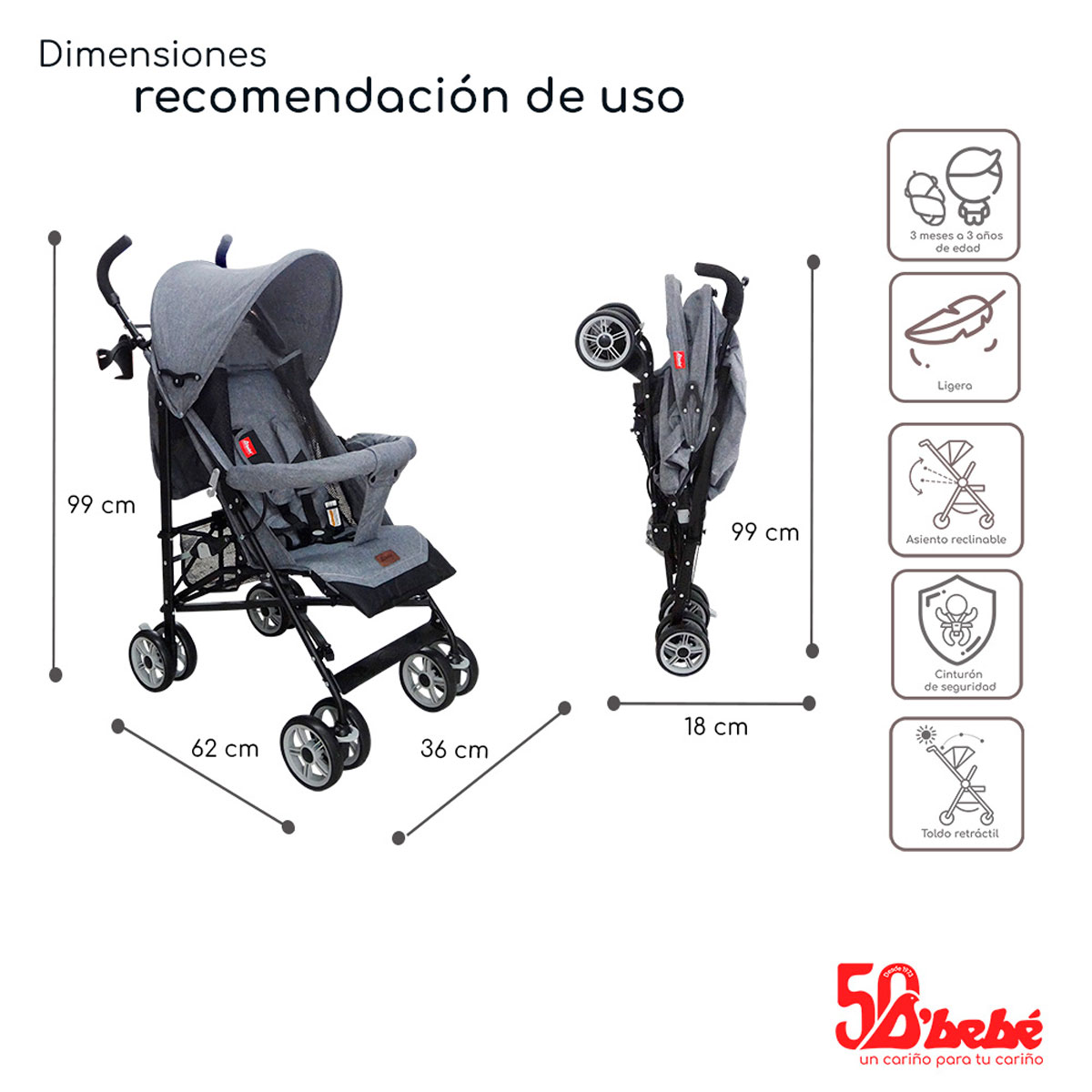 Carriola De Bastón D'bebé Aerostar Gris