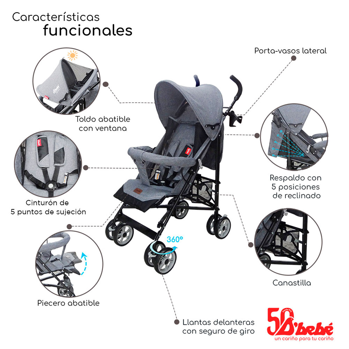 Carriola De Bastón D'bebé Aerostar Gris