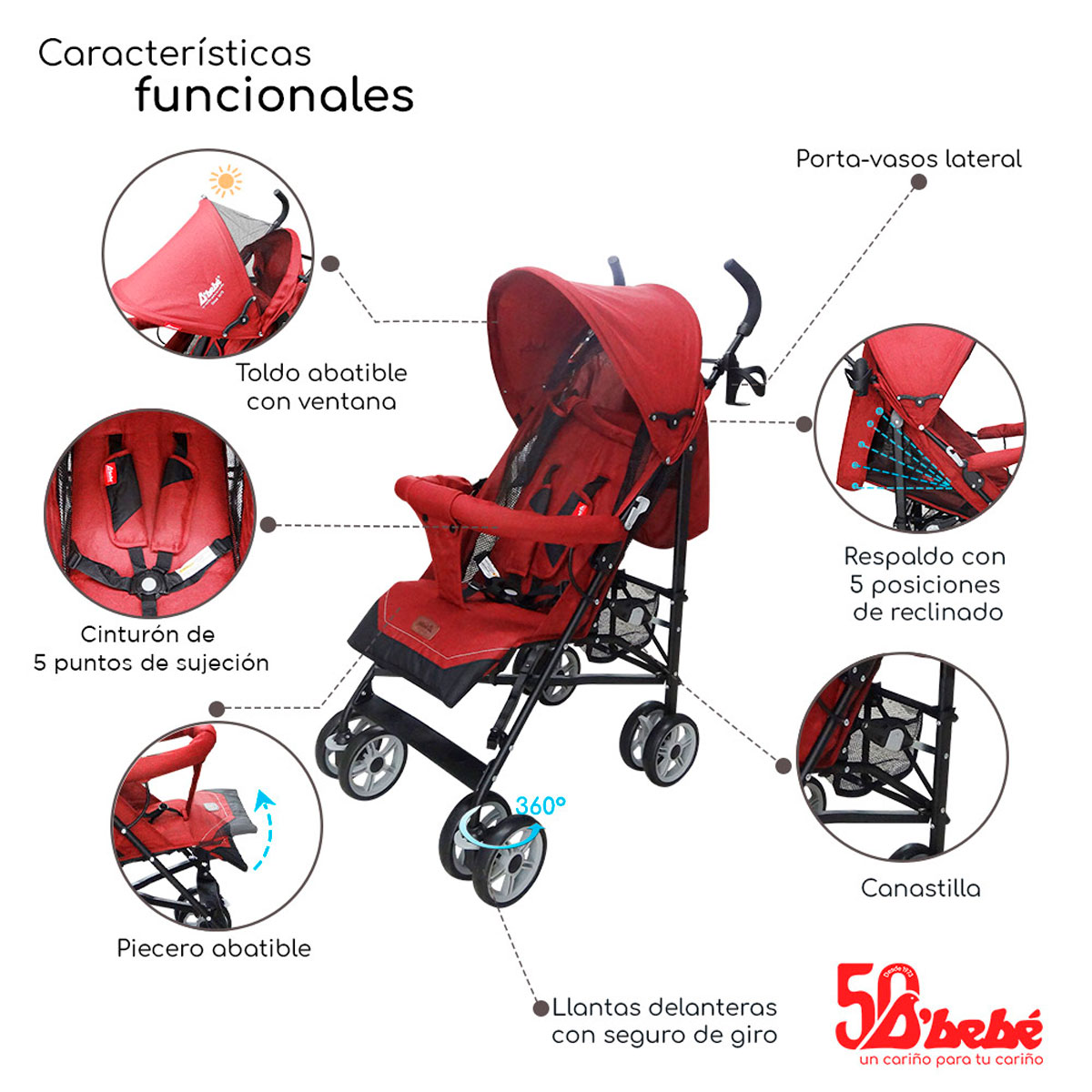 Carriola De Bastón D'bebé Aerostar Roja