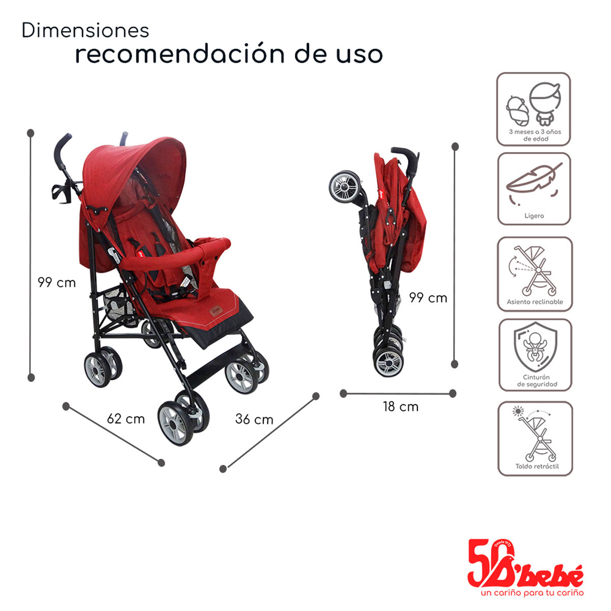 Carriola De Bastón D'bebé Aerostar Roja