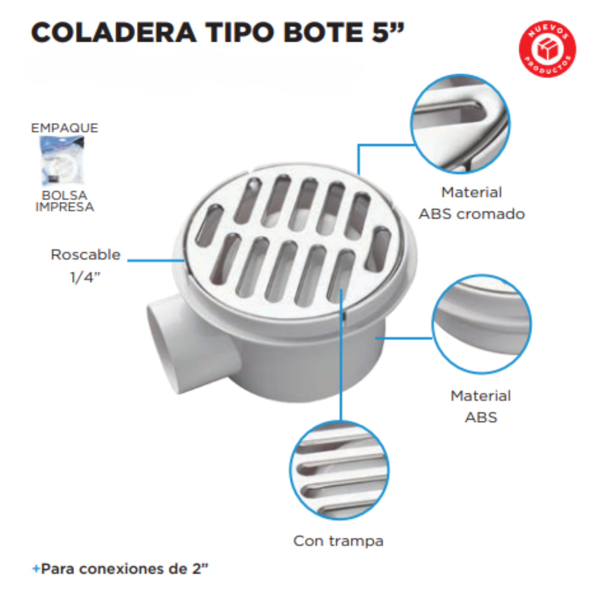 Coladera Tipo Bote de ABS con Trampa de ABS CNX