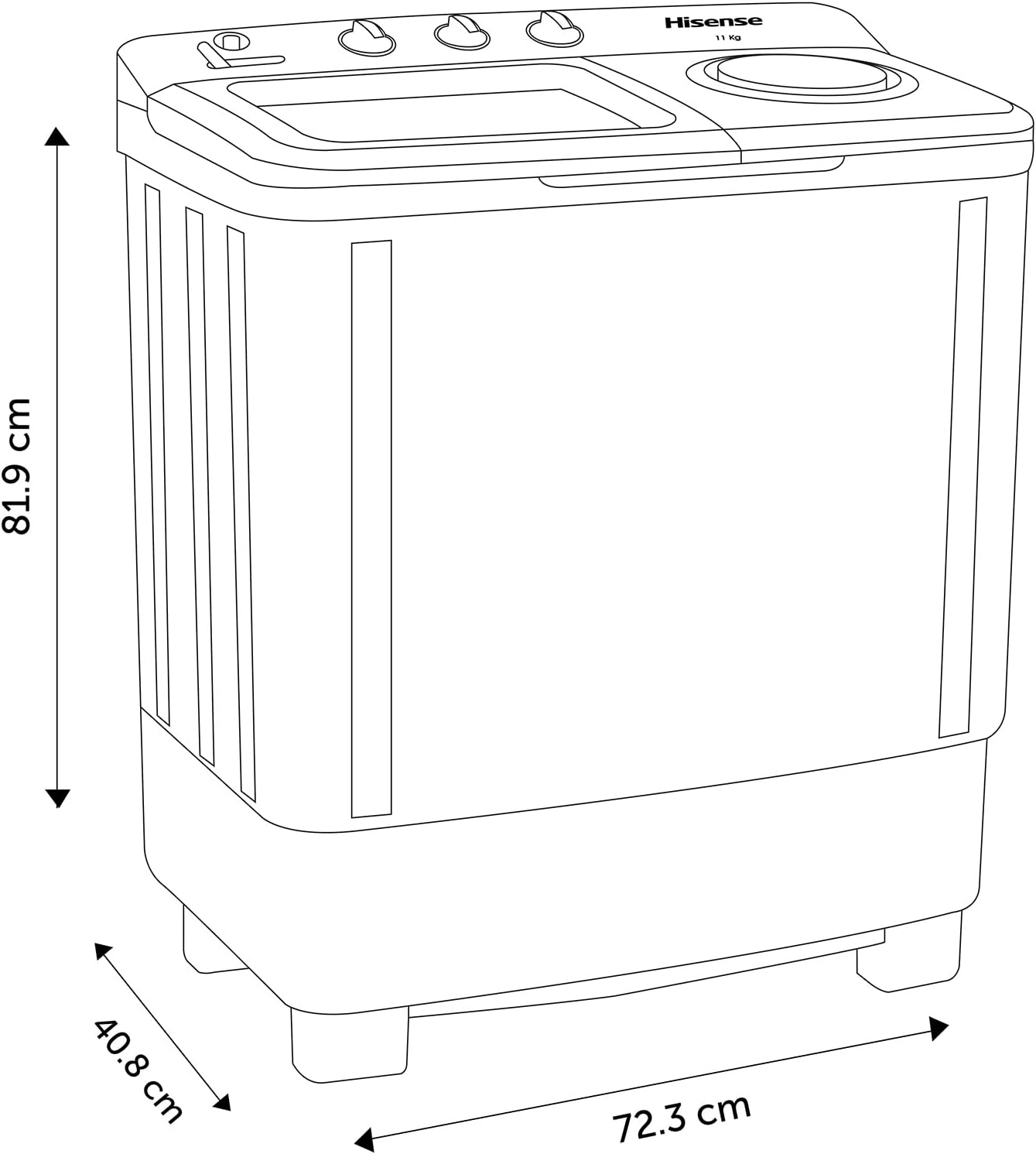 Lavadora Semiautomática Hisense Dos Tinas 11 Kg WSA1102PCN.