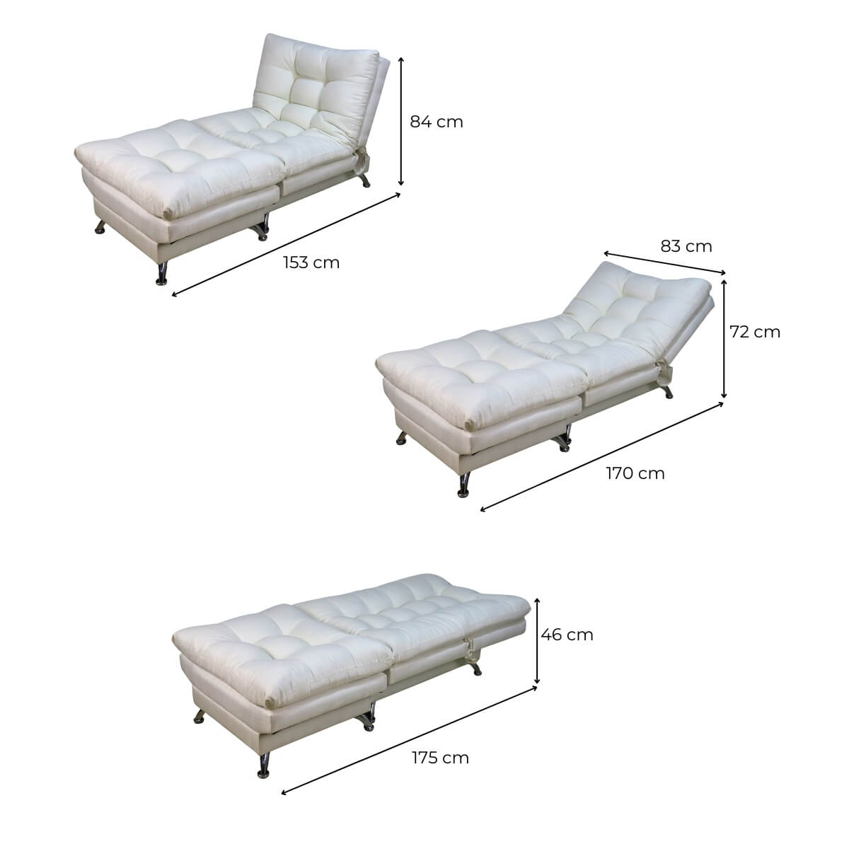 Sofa cama Individual Sillón con Taburete Moderno Lino Hueso.