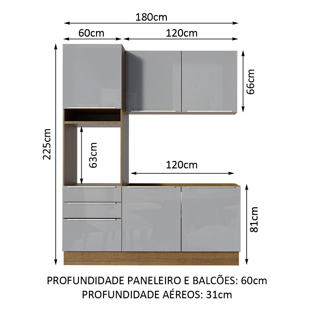Cocina Integral Completa Modular Madesa Lux 180cm MG 01.
