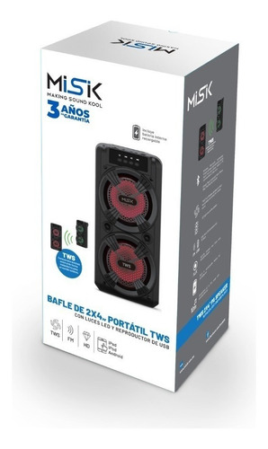 Misik - Bocina Bluetooth 2 X 4 Bafle - Luces Led - Tws Color Negro