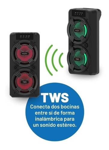 Misik - Bocina Bluetooth 2 X 4 Bafle - Luces Led - Tws Color Negro