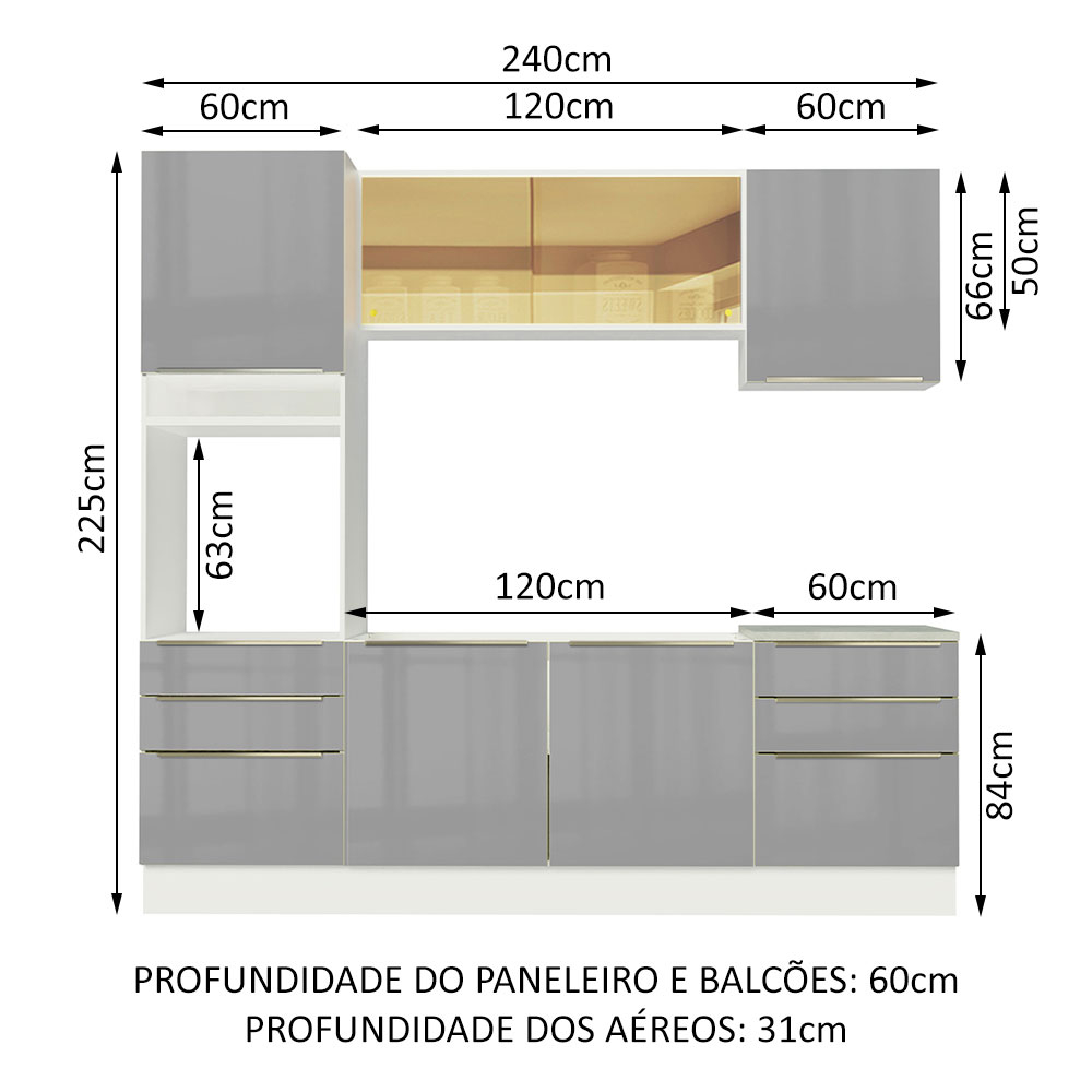 Cocina Integral Completa Modular Madesa Lux 240cm BG 02.
