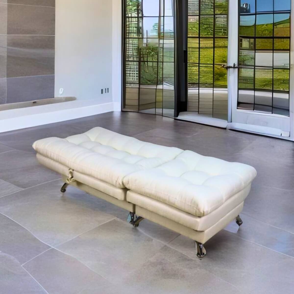 Sofa cama Individual Sillón con Taburete Moderno Lino Hueso.