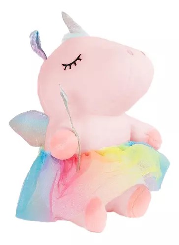 Bonito Peluche Rosa Suave Unicornio Hada Con Vestido Regalo.