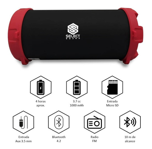 Bocina Portátil Bluetooth, Fm, Subwoofer, Select Sound Color Rojo