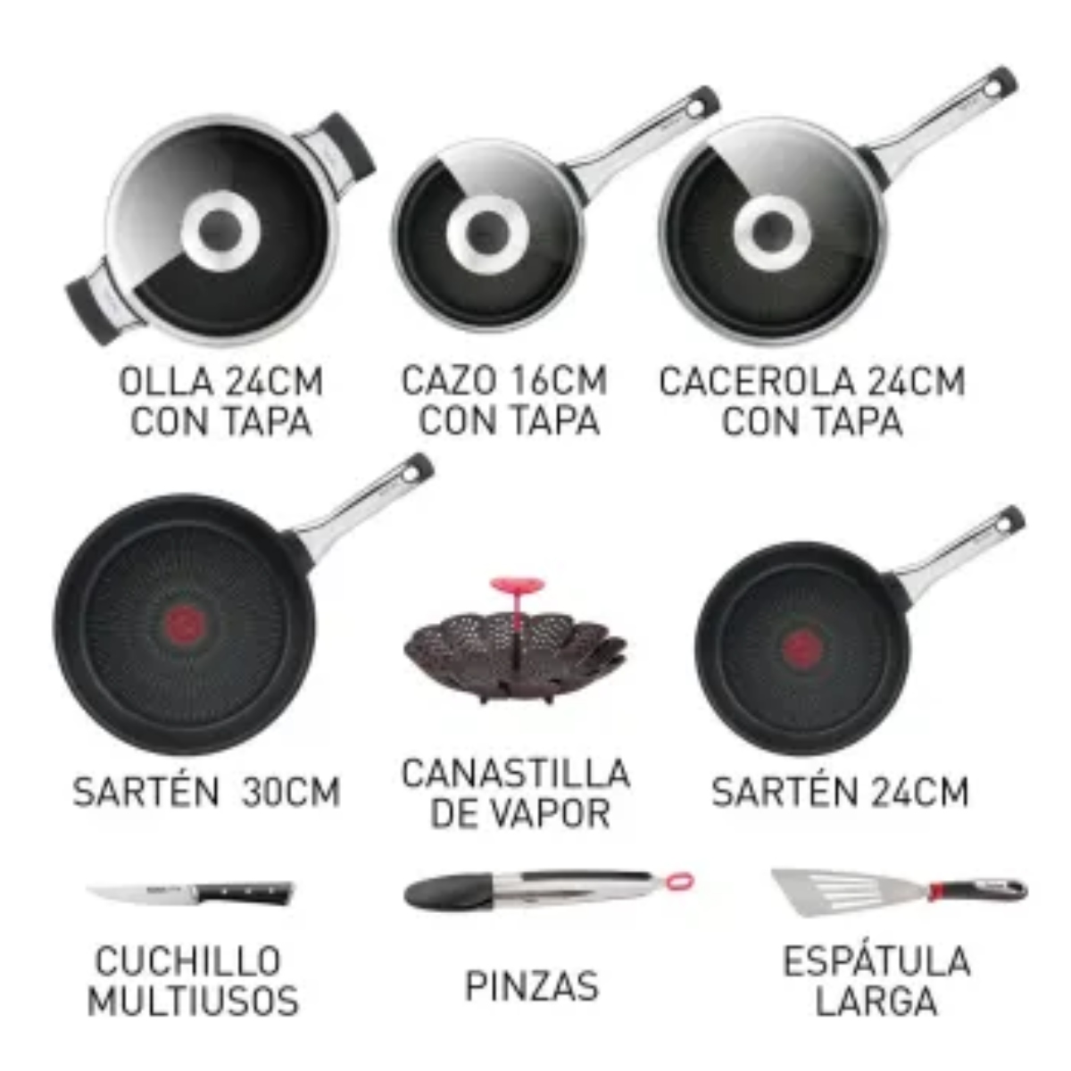 Batería de Cocina T-Fal G2699082 Hard Titanium Pro 12 Pzas END/ORTY3