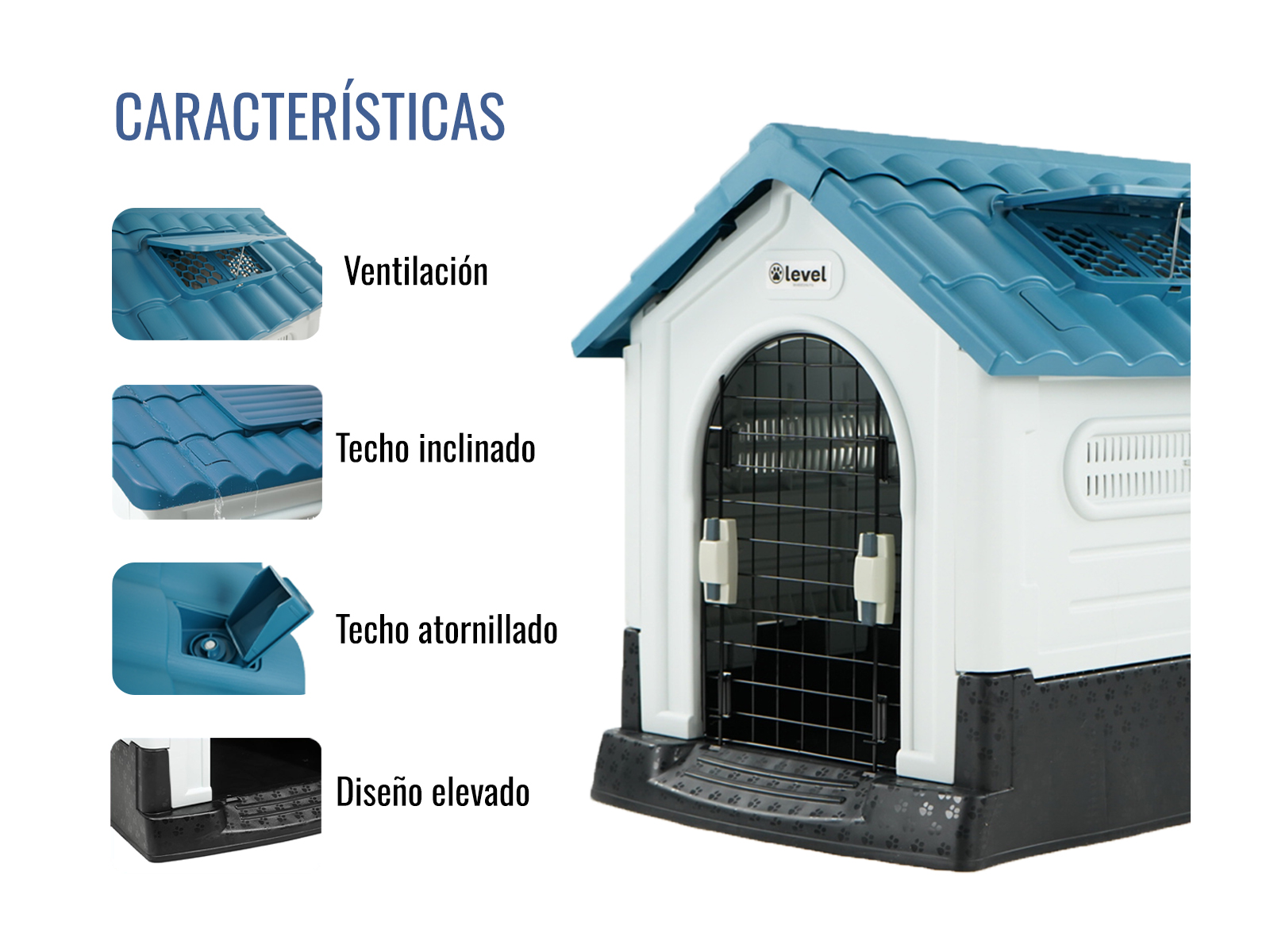 Casa Perro Chica Plegable Térmica Con Puerta Y Ventila Bliss Color Azul .