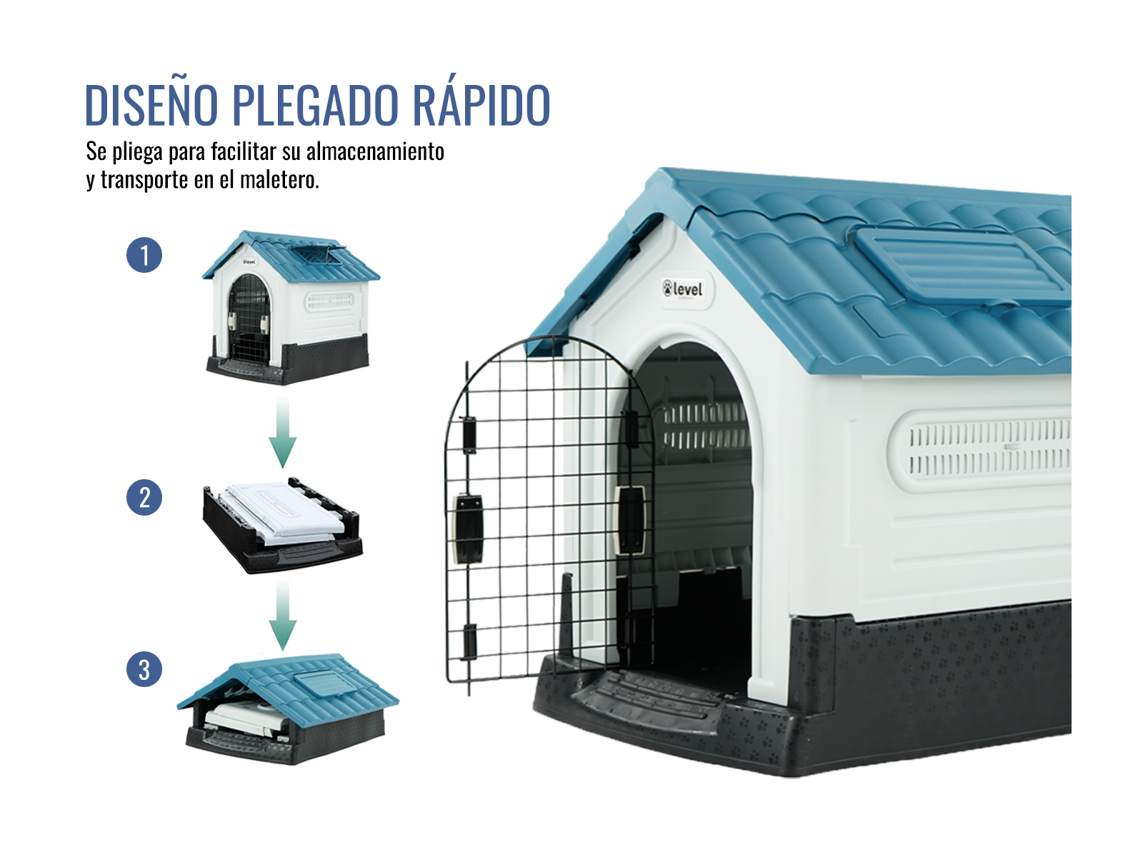 Casa Perro Chica Plegable Térmica Con Puerta Y Ventila Bliss Color Azul .