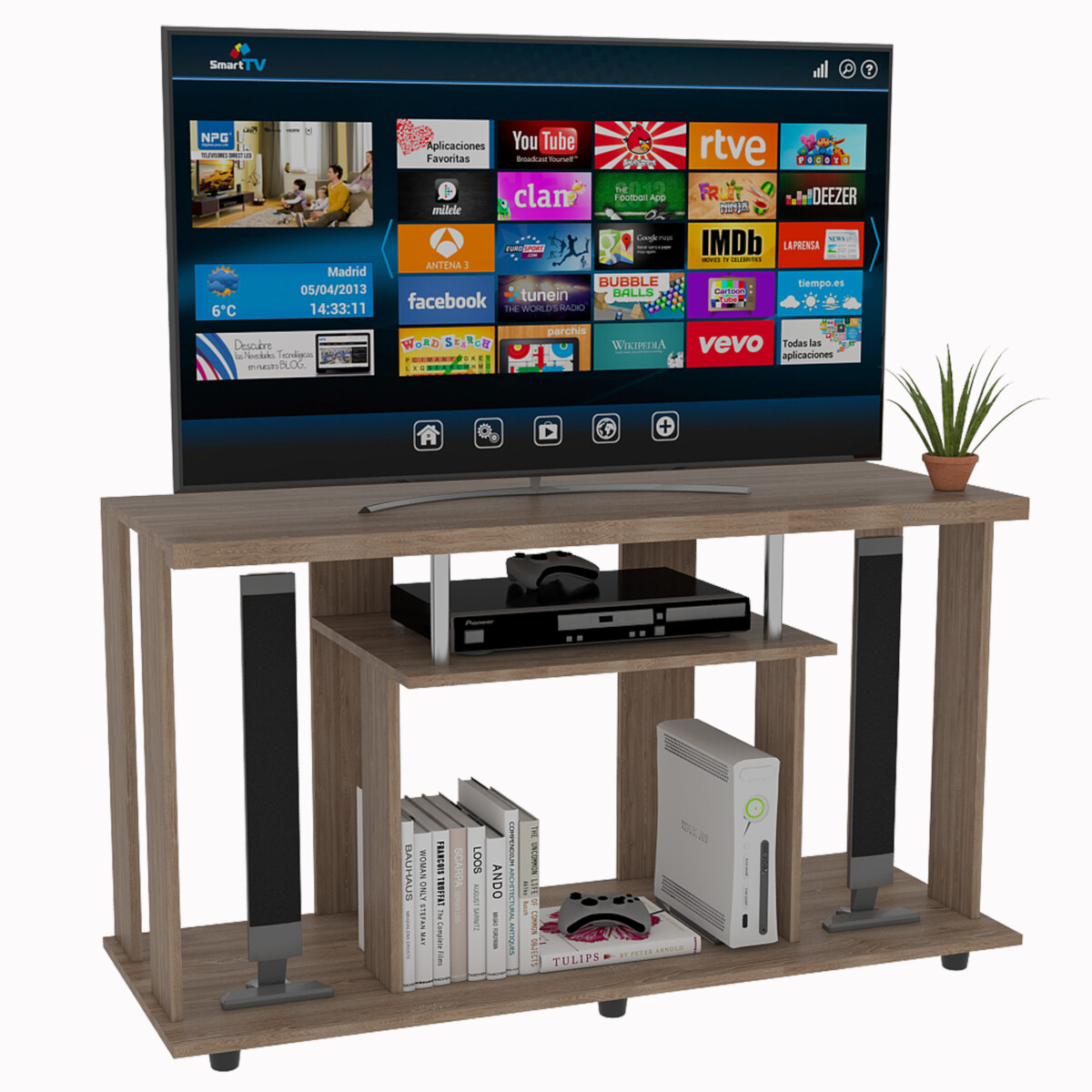 MUEBLE ARMABLE PARA TV DE 50" CON ESPACIOS PARA CONSOLAS DE VIDEOJUEGO O BOCINAS MODELO LANNES.