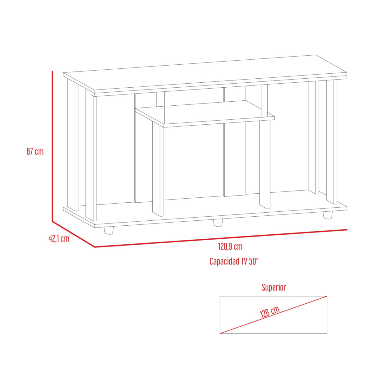 MUEBLE ARMABLE PARA TV DE 50" CON ESPACIOS PARA CONSOLAS DE VIDEOJUEGO O BOCINAS MODELO LANNES.