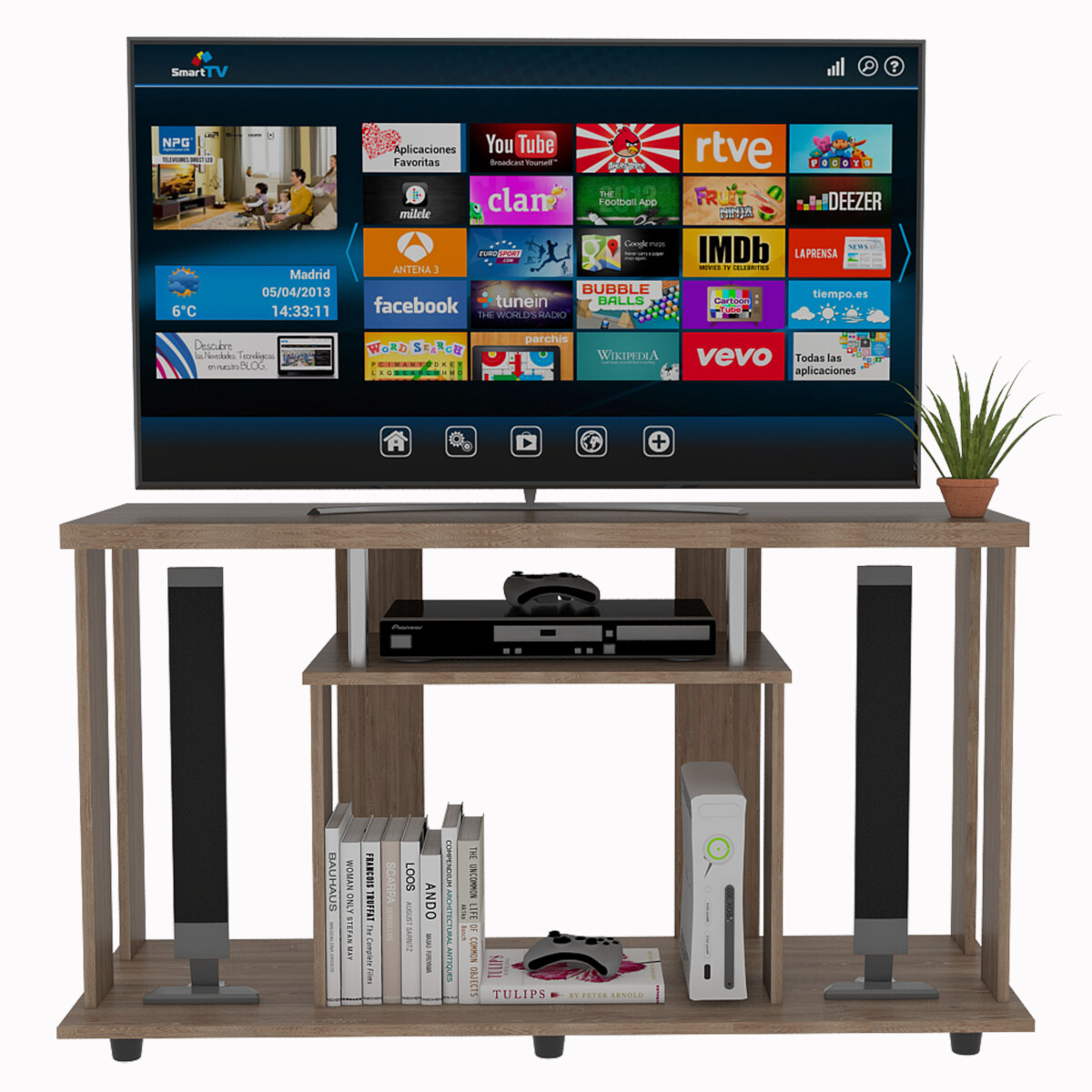 MUEBLE ARMABLE PARA TV DE 50" CON ESPACIOS PARA CONSOLAS DE VIDEOJUEGO O BOCINAS MODELO LANNES.