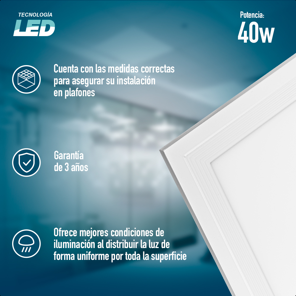 ICON Lámpara de Techo Led Empotrable 40W Luz Blanca 60 x 60