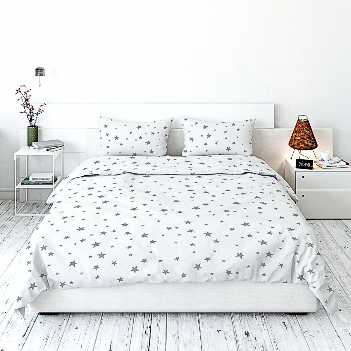 Juego de Fundas para Duvet Koala -Microfibra Ultra suave  -Mat/Queen -Estampada -Estrella Gris.