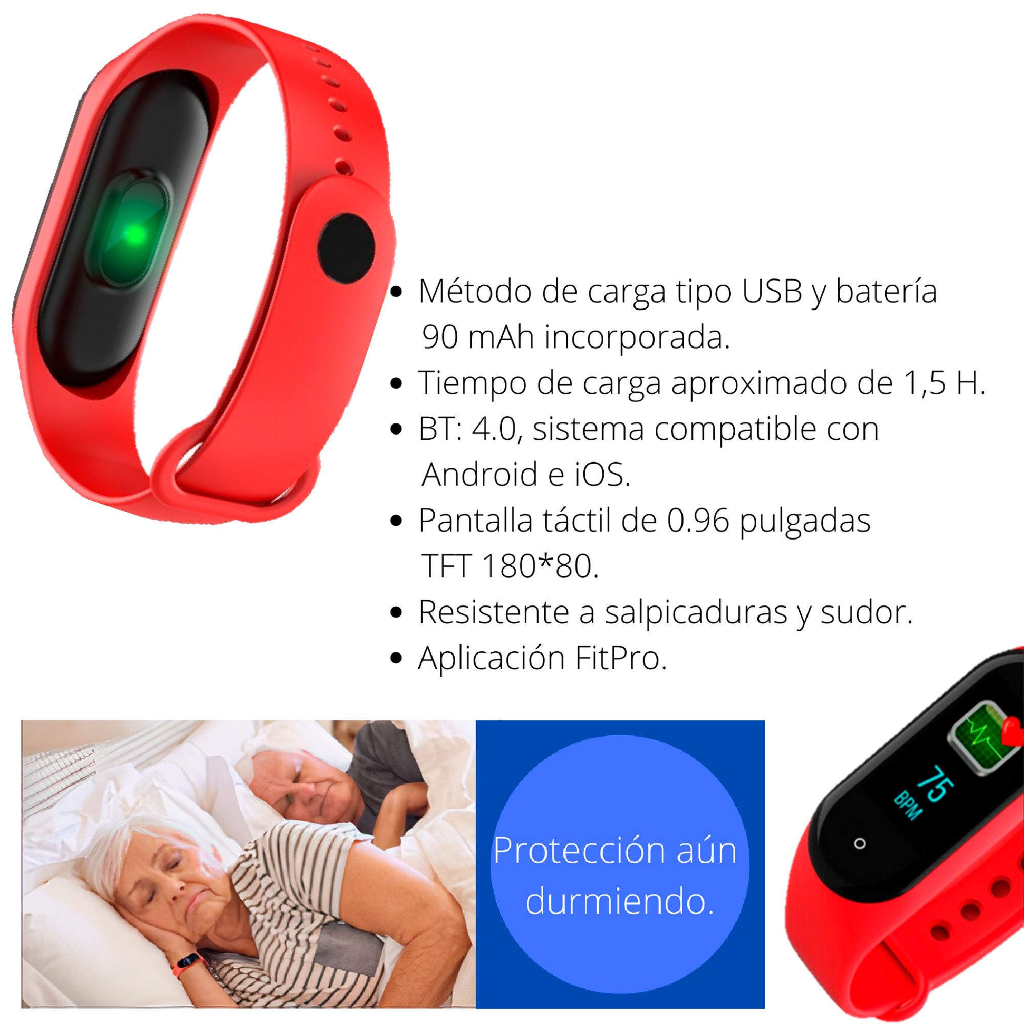 Reloj Smartwatch VAK M4 APP HEALTH TEMPERATURA OXIGENO Bluetooth pulso RECORDATORIOS Rojo.