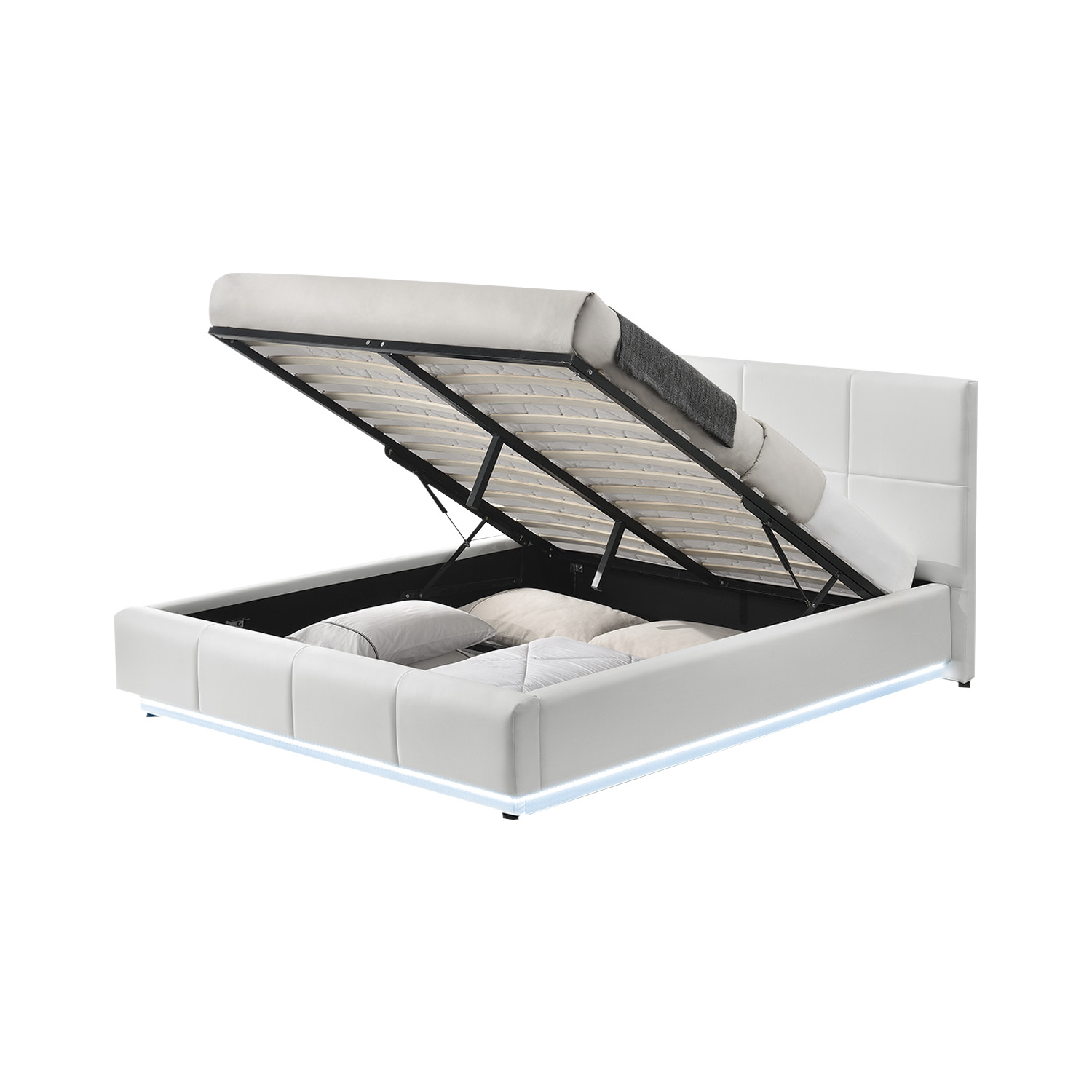 Base King Size Moderno Luz LED y Almacenamiento Bossa Kane.