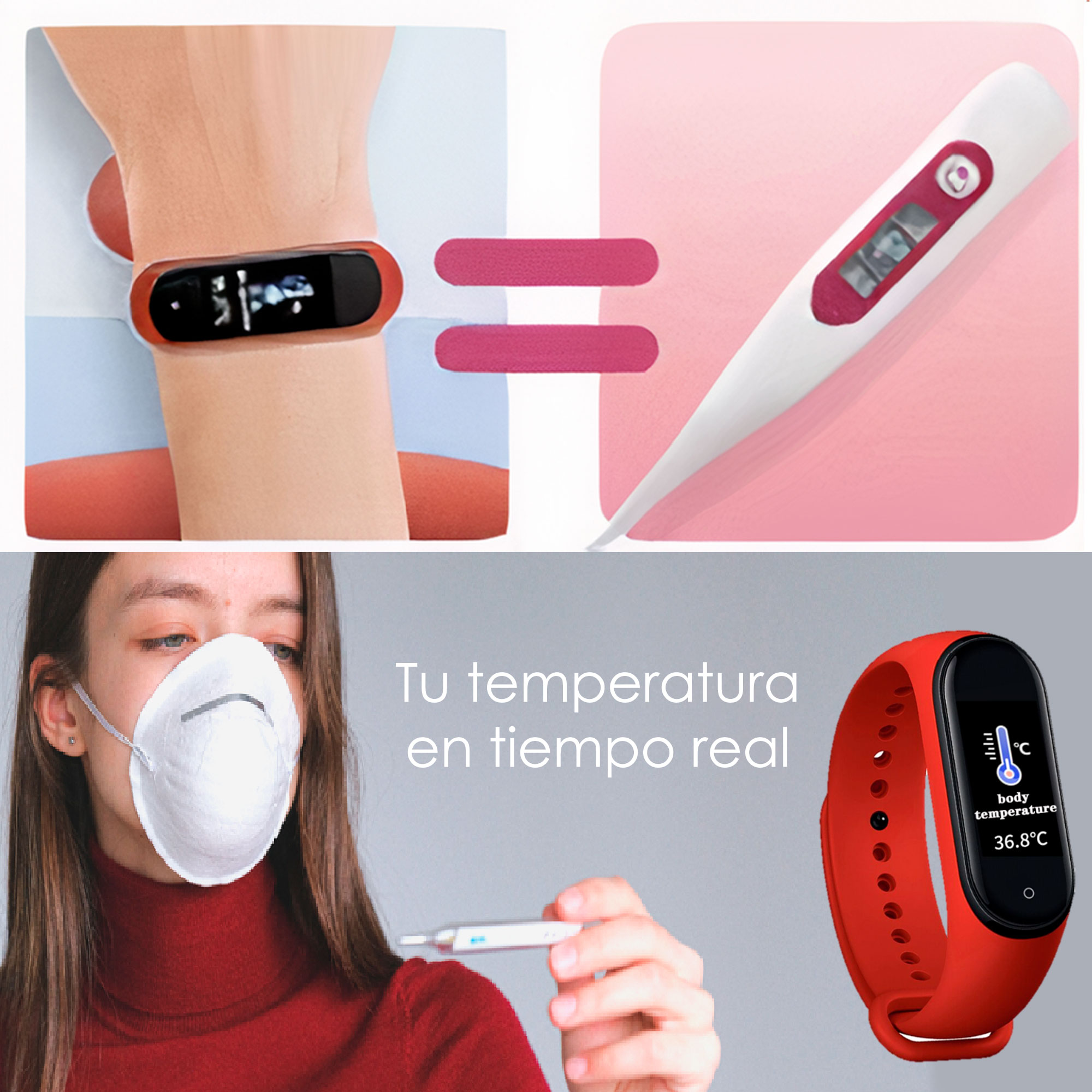 Reloj Smartwatch VAK M4 APP HEALTH TEMPERATURA OXIGENO Bluetooth pulso RECORDATORIOS Rojo.