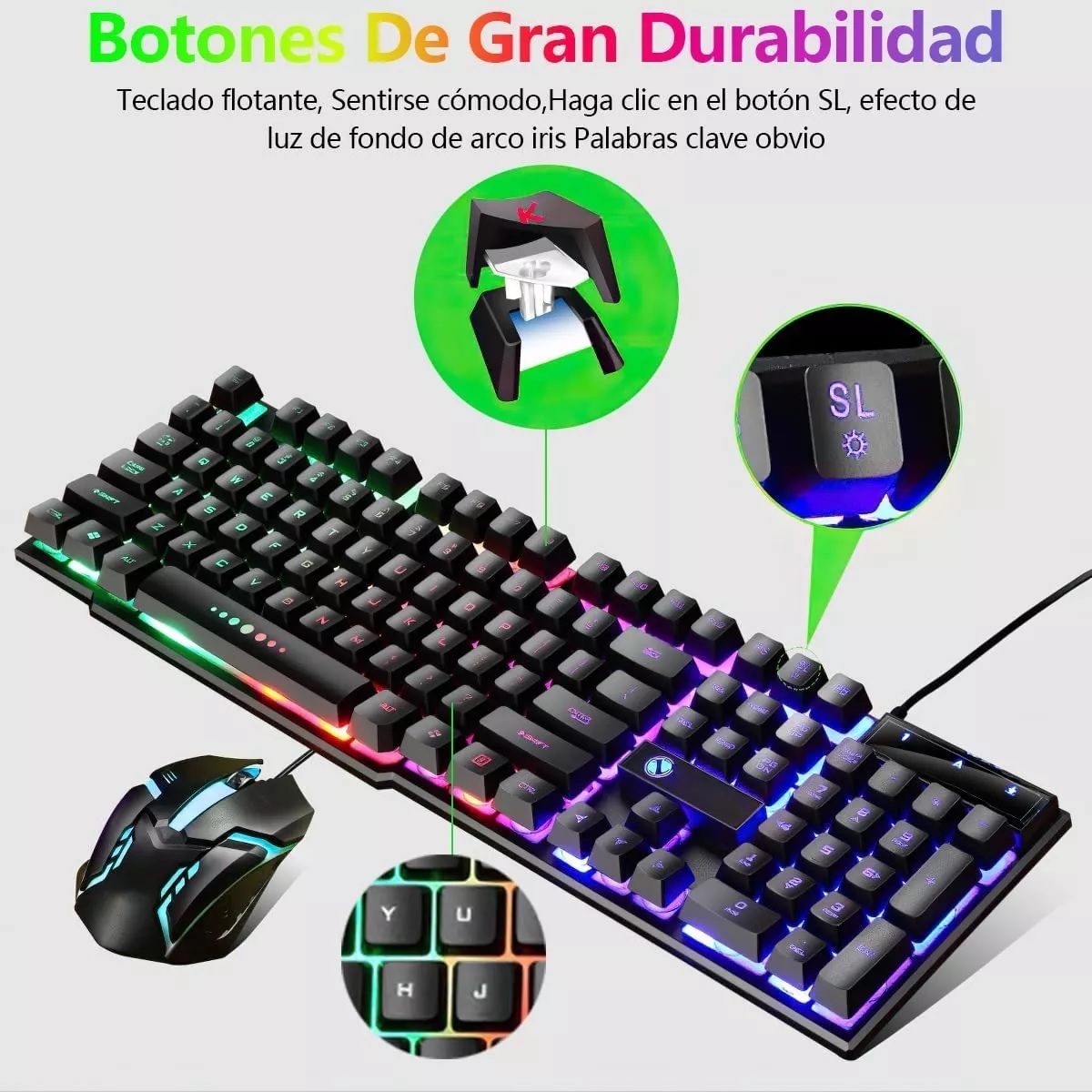 Kit Teclado Mouse Game Profesional Alfombrilla Negro c/Verde  Ratón Usb.