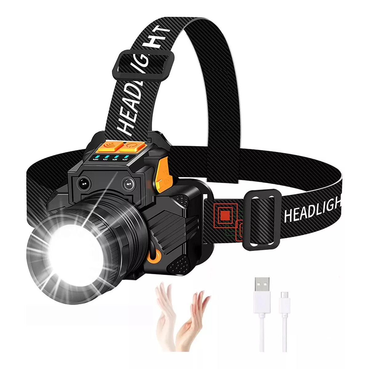 Lámpara Led Cabeza Minera Recargable Impermeable.