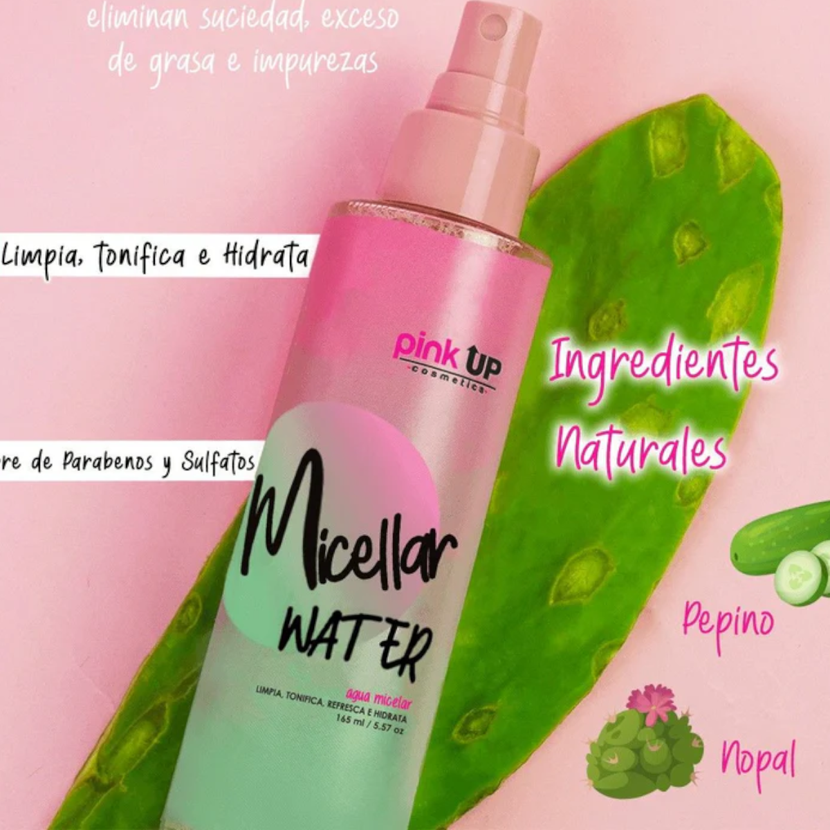 Agua Micelar Pink Up Limpia Tonifica Refresca E Hidrata Piel.