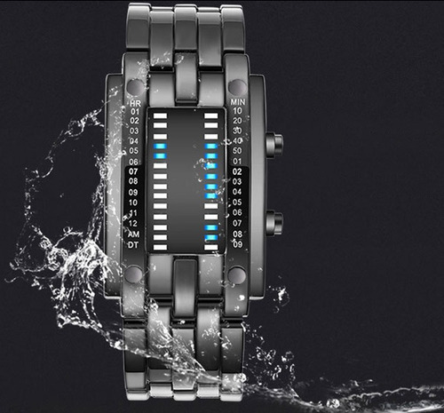 Reloj Led Metalico De Moda Barras Binario Estilo Futurista Color De La Correa Negro