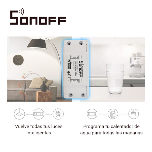 INTERRUPTOR ON/OFF SONOFF BASIC SMART INALAMBRICO WIFI PARA SOLUCION DE SMART HOME CON TEMPORIZADOR PARA IOS Y ANDROID COMPATIBLE CON ALEXA. GOOGLE HOME. NEST. IFTTT 1CH WIFI 2.4GHZ HASTA 10AMP