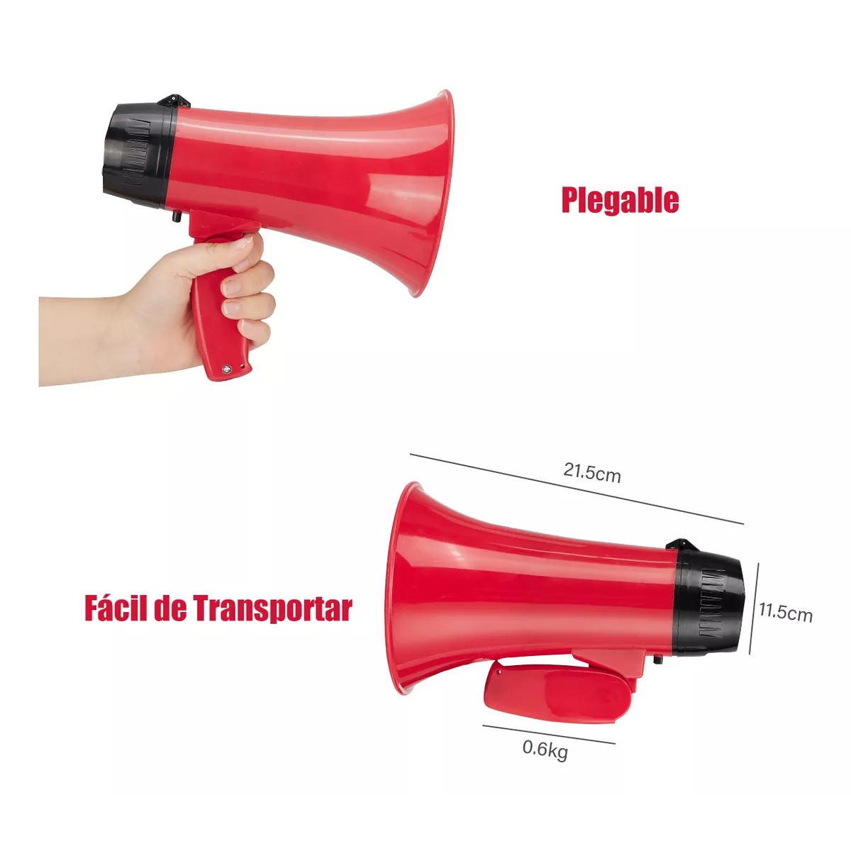 Megáfono Usb 25w Con Sirena Bluetooth Y Grabador Recargable Rojo.