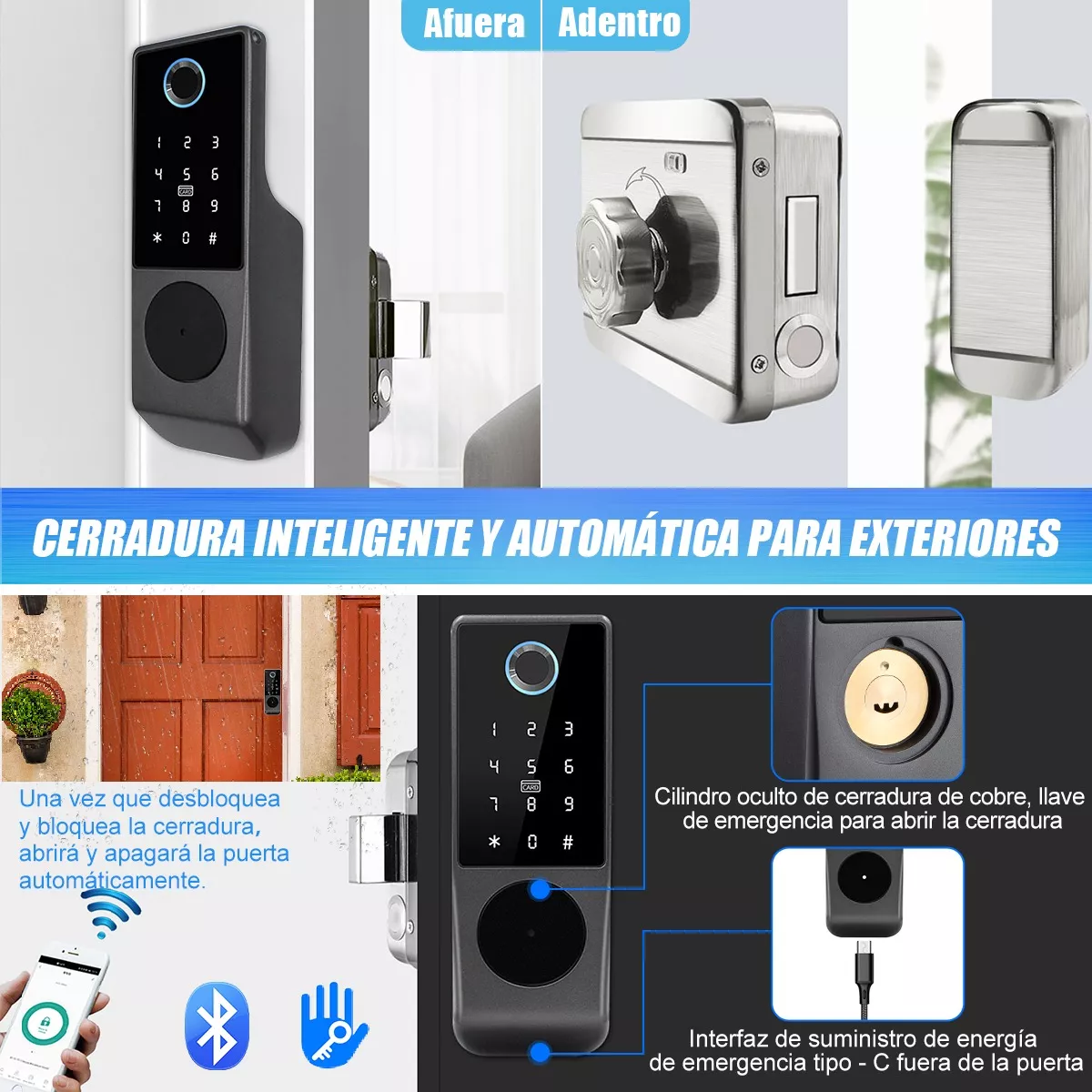 Chapa Cerradura Inteligente Electrónica Exterior Impermeable.