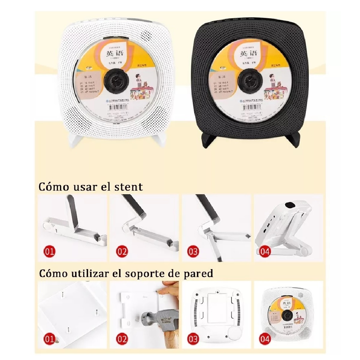 Reproductor De Cd, Dvd Bluetooth Con Montaje En Pared Blanco.