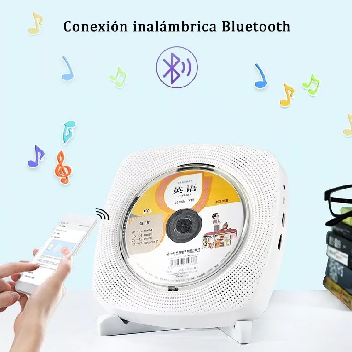 Reproductor De Cd, Dvd Bluetooth Con Montaje En Pared Blanco.