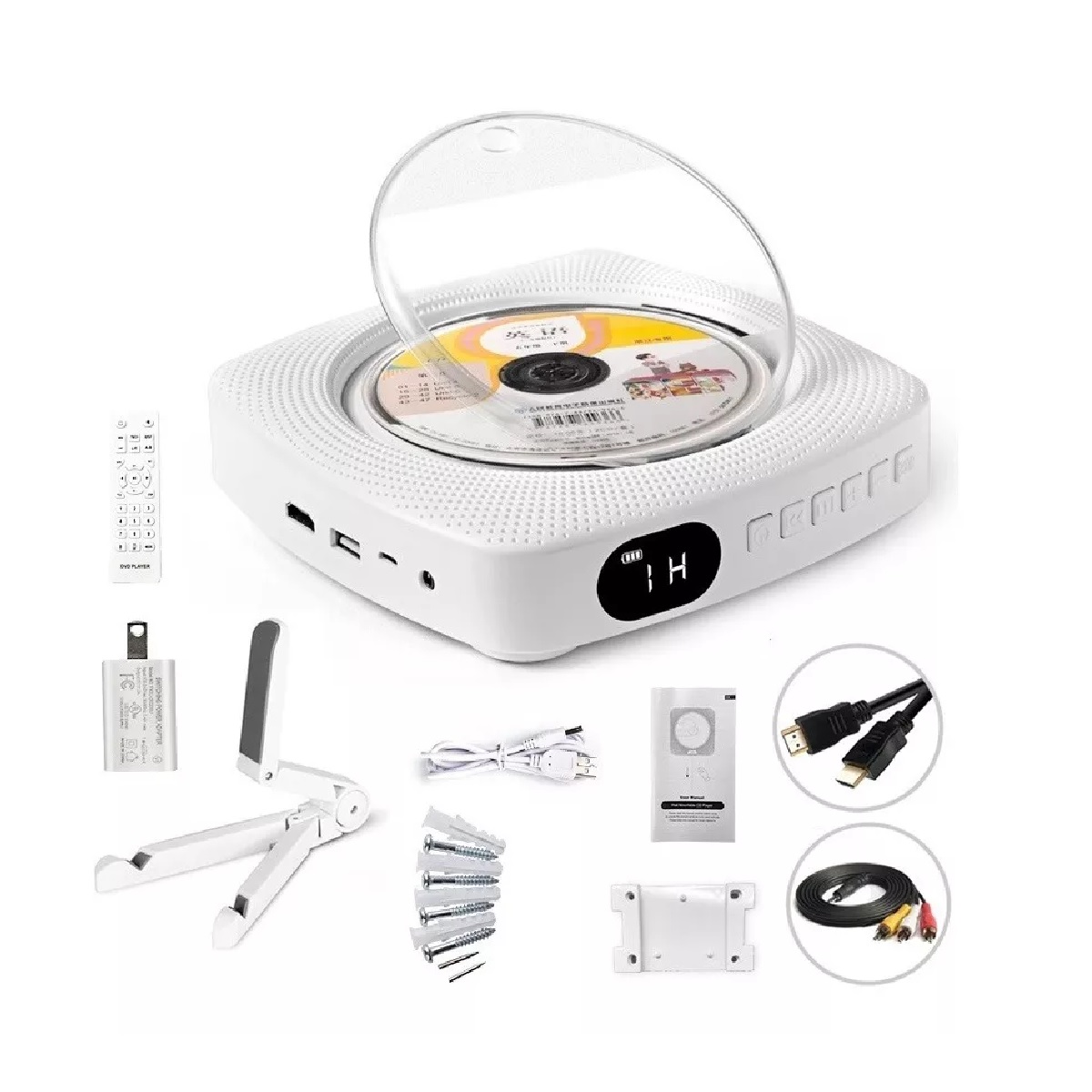 Reproductor De Cd, Dvd Bluetooth Con Montaje En Pared Blanco.