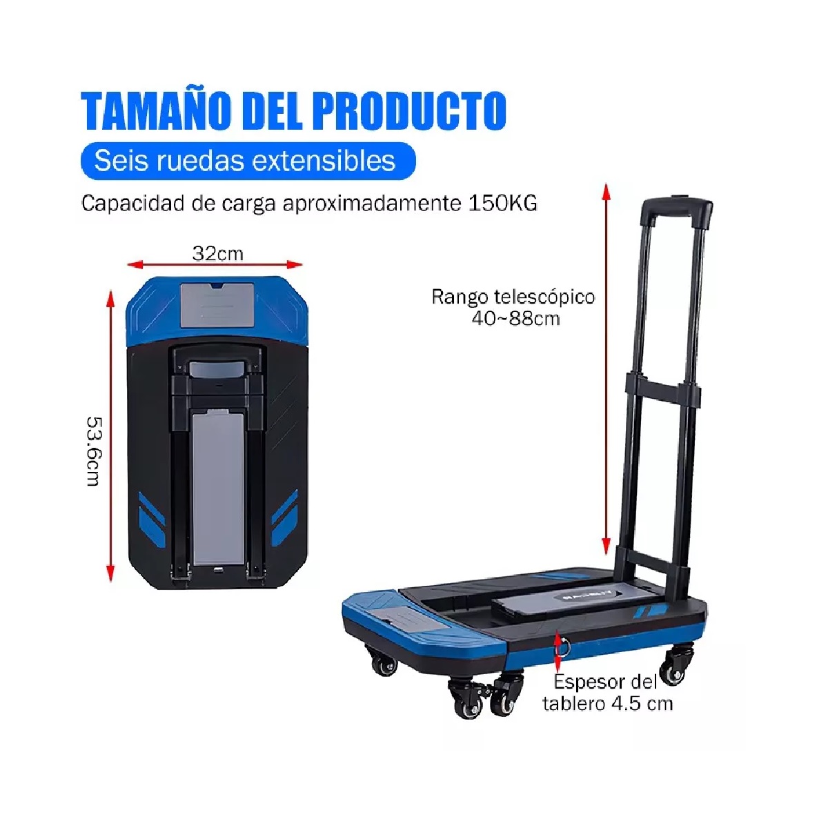 Carrito Plegable De Carga Plataforma Diablito Patin De Acero