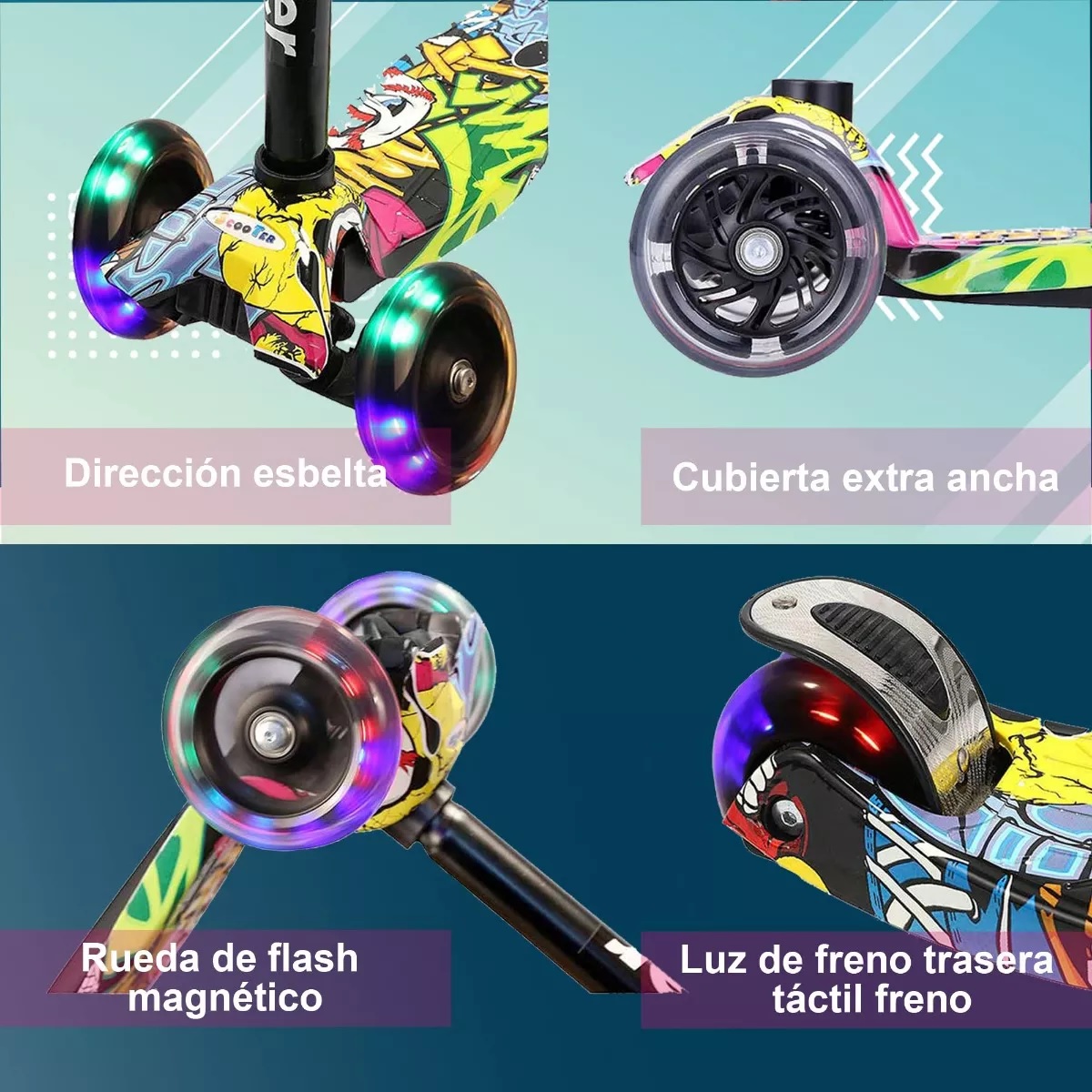 Scooter Monopatín De Pie Plegable Para Niños 2-14 Años Amarillo.