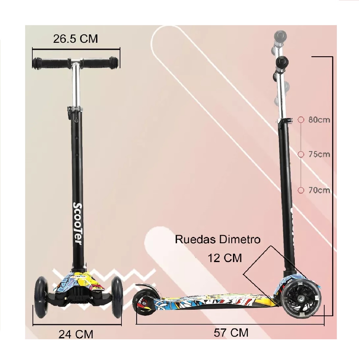Scooter Monopatín De Pie Plegable Para Niños 2-14 Años Amarillo.