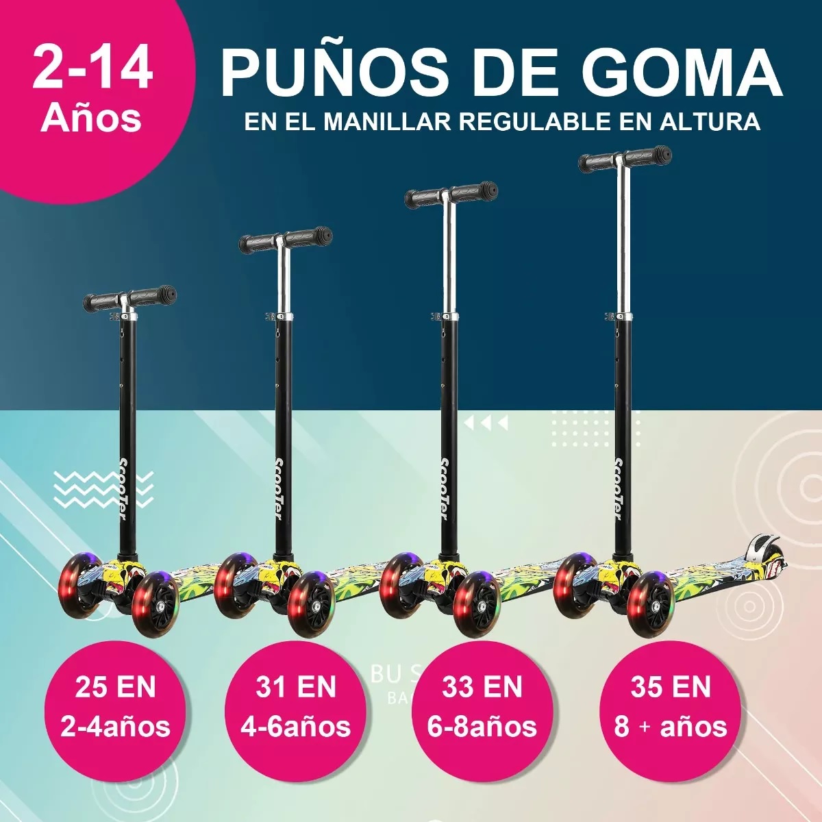 Scooter Monopatín De Pie Plegable Para Niños 2-14 Años Amarillo.