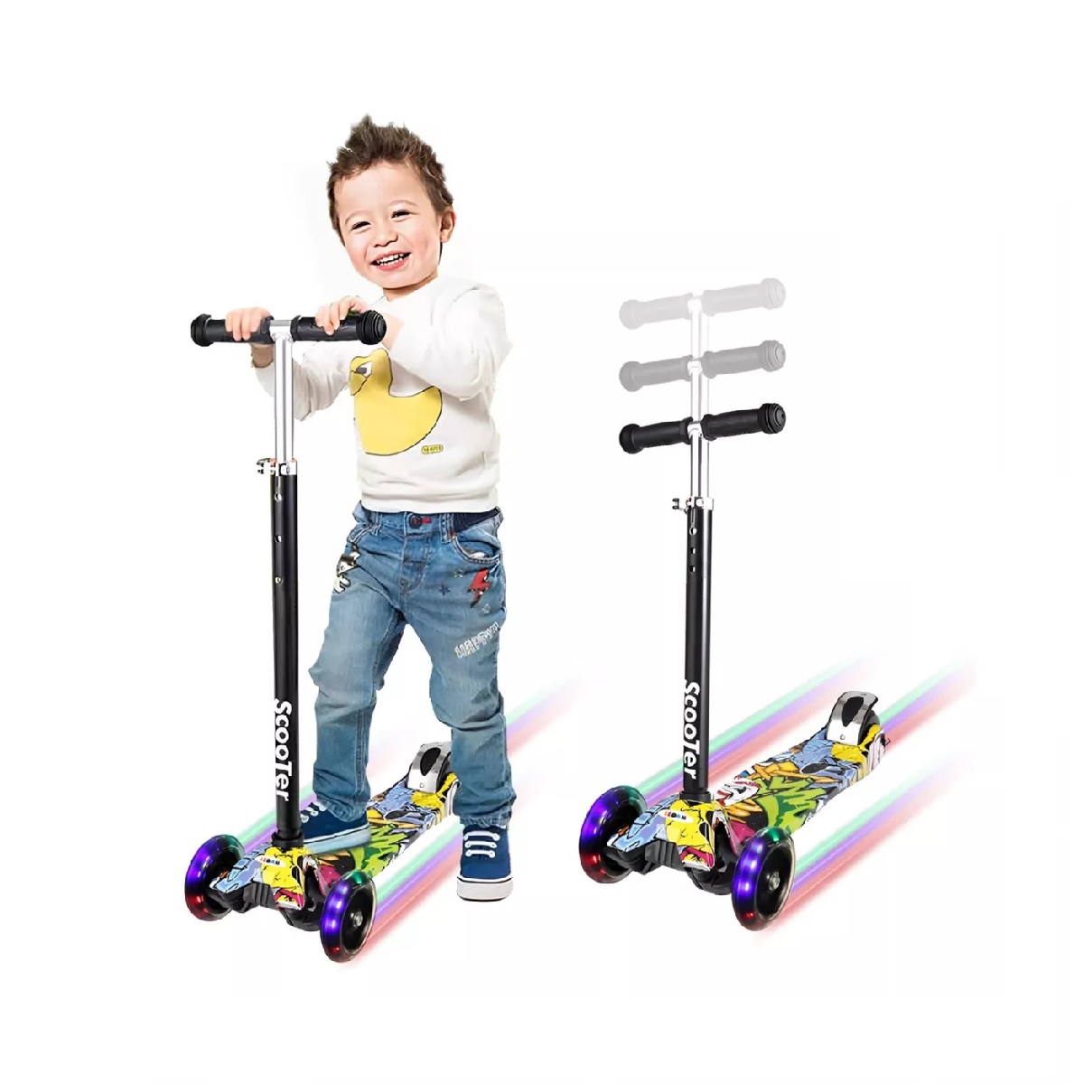 Scooter Monopatín De Pie Plegable Para Niños 2-14 Años Amarillo.
