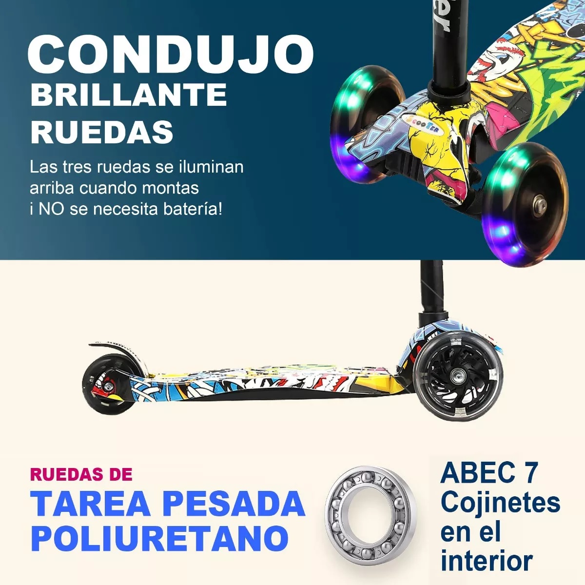 Scooter Monopatín De Pie Plegable Para Niños 2-14 Años Amarillo.