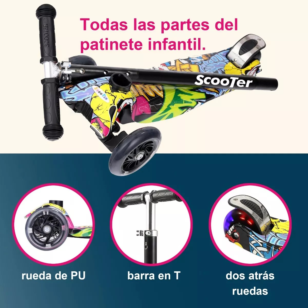 Scooter Monopatín De Pie Plegable Para Niños 2-14 Años Amarillo.