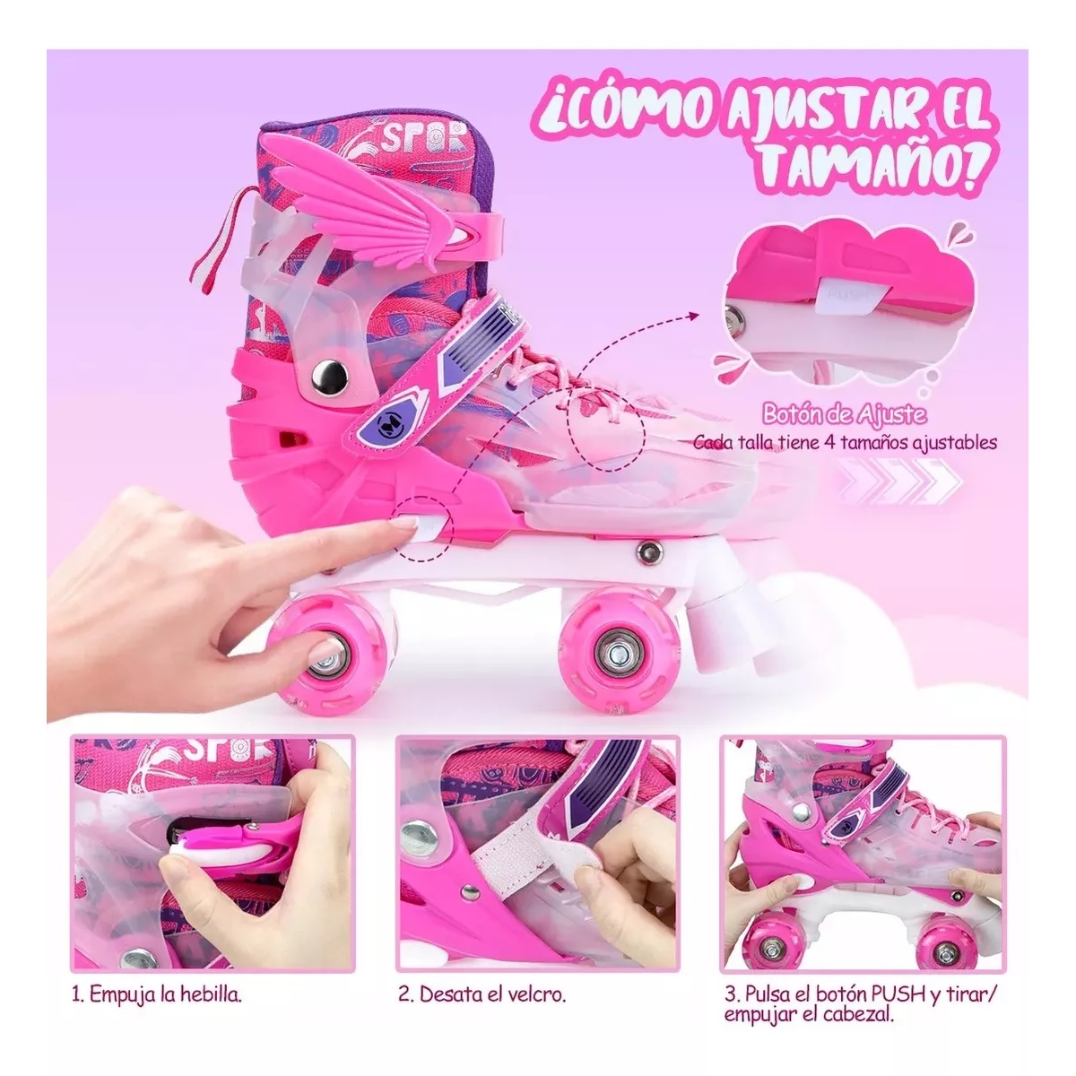 Patines Roller De 4 Ruedas Doble Fila Para Mujer Con Led Talla M.